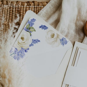 Watercolor Floral Envelope Liner Template, Blue and White Watercolor Floral Envelope Liner, Printable Envelope Liner, Instant Download 51