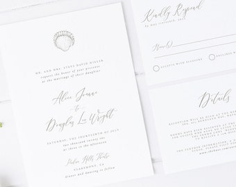 Seashell Wedding Invitation Template, Editable Nautical Wedding Invitation Set, Printable Beach Wedding Invitation Set, Instant Download 32