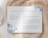 Blue Floral Recipe Card Template, Printable Bridal Shower Recipe Insert, Editable Kitchen Recipe Card Template, Modern Recipe Card 43