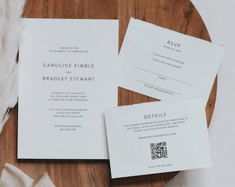 Printable Wedding Invitation Set, Editable Wedding Template, Instant Download Invite, RSVP Details Card, Simple and Modern Wedding 50