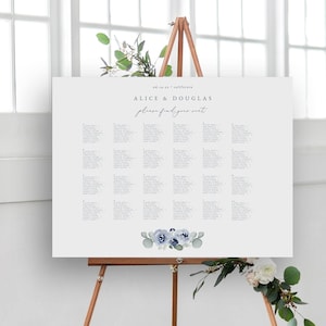 Blue Floral Seating Chart, Dusty Blue Seating Chart Template, Seating Plan, Navy Seating Chart Sign, Printable Seating, Templett 34