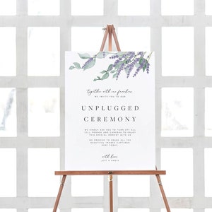 Unplugged Ceremony Sign, Lavender Sign, Unplugged Wedding Sign, Lavender Greenery, Editable Wedding Sign, Templett, Instant Download 29