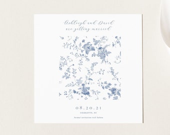 Printable Save the Date Template, Botanical Save the Date, Vintage Floral Wedding, Blue Floral Wedding, Save our Date, Instant Download 43