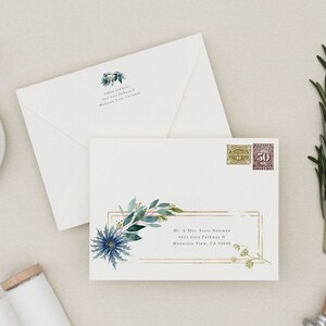 Thistle Envelope Addressing Template, Blue Thistle, Gold Border Wedding Envelope Address, Editable Address, Templett, Addressing Template 25