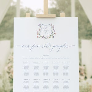 Plantilla para plano de asientos de mesa de boda con escudo de flores silvestres, plano de asientos con monograma floral, letrero para plano de asientos con tema de Bridgerton, descarga instantánea 35
