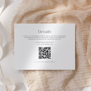 Details Karte mit QR Code, Scan Code Einlegekarte, Moderne Minimalistische Details Karte, Hochzeitsbeilage, Karte, Hochzeitszeremonie Einlage 02