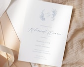 Dusty Blue Floral Rehearsal Dinner Invitation Template, Monogram Logo Rehearsal Invite, Blue Wedding Rehearsal Dinner, Editable Template 68