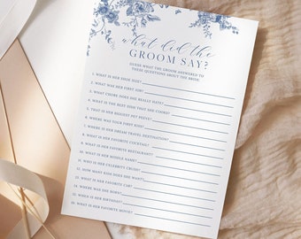 What Did The Groom Say, Navy Blue Floral Bridal Shower Game, Editable Template, Instant Download, Printable Bridal Shower Games 43