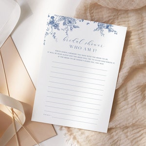Who Am I Bridal Shower Game, Navy Blue Vintage Floral Memory With The Bride, Bridal Shower Game, Bachelorette Games, Printable Template 43