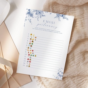 Bridal Shower Emoji Pictionary, Navy Blue Floral Vintage Bridal Shower Game, Emoji Pictionary Game, Bachelorette Games, Editable Template 43