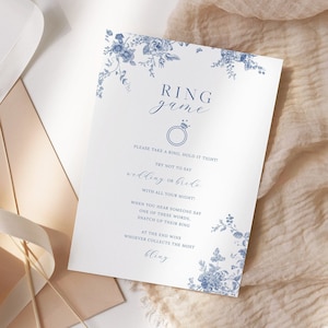 The Ring Game, Navy Blue Vintage Floral Bridal Shower Ring Game Sign, Bridal Shower Game, Don&#39;t Say Bride Game, Instant Download 43