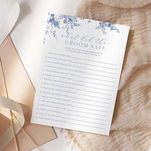 What Did The Groom Say, Navy Blue Floral Bridal Shower Game, Editable Template, Instant Download, Printable Bridal Shower Games 43