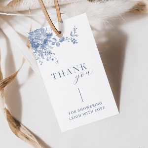 Navy Blue Floral Thank You Favor Tag, Victorian Bridal Shower Gift Tag, Baby Shower Thank You Tag, Printable Favor Tag, Editable Tag 43