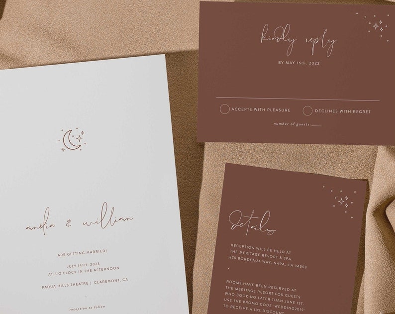 Celestial Wedding Suite Moon Stars Invitation Template Terracotta Invite Printable Invitation Instant Download Mystical