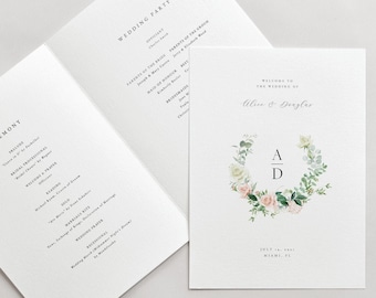 Wedding Program Booklet, Ceremony Program Template, Floral Greenery Wreath, Boho, Editable Program, Instant Download, Order of Service 40