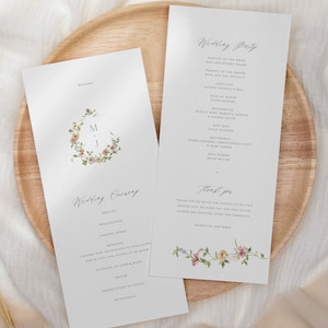 Wildflower Ceremony Program Template, Floral Wreath Wedding Program, Printable, Minimalist, Template, Wedding Ceremony, Editable Program 04