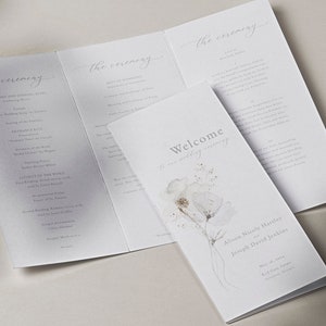 Trifold Wedding Program Template, White Floral Wedding Program, Wedding Ceremony Program Foldable, Minimalist Wedding Order of Service 20