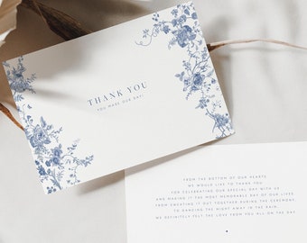 Vintage Blue Thank You Card, Botanical Wedding, Thank You Template, Victorian Thank You Card, Wedding Printable, Modern Calligraphy Script43