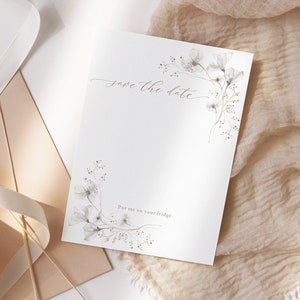 Retenez la date cartes de support aimantées, carte imprimable Mettez-moi sur votre réfrigérateur, carte magnétique de mariage floral minimaliste, floral blanc 20