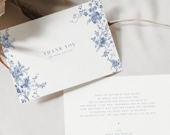 Blaue Blumen Dankeskarte, Marine Dankeskarte, romantische Karte, druckbare Hochzeit Dankeschön Vorlage, bearbeitbare Hochzeit, Sofortiger Download 43