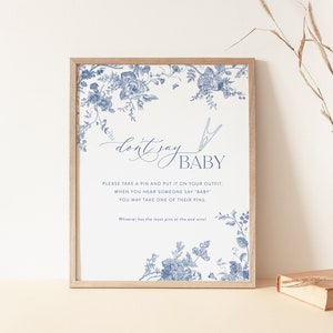 Don&#39;t Say Baby Clothespin Game, Navy Blue Floral Baby Shower Sign, Baby Tea Party Printable, Editable Template, Instant Download 43