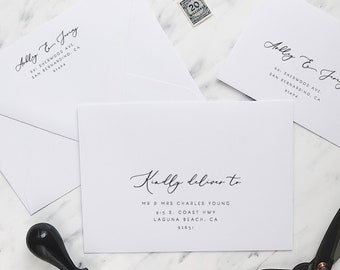 Plantilla de dirección para sobre de boda con caligrafía moderna (PDF editable)
