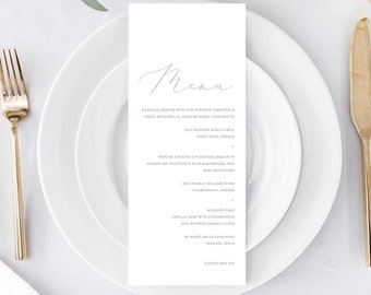 Elegant Wedding Menu Template Gray Wedding Menu Printable Wedding Menu Instant Download DIY Classy Wedding Menu Grey Wedding Menu Template