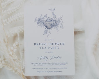 Bridal Shower Tea Party Invitation Template, Editable Time For Tea Invite, Navy Blue Floral, Printable Bridal Shower, Instant Download 43