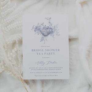 Bridal Shower Tea Party Invitation Template, Editable Time For Tea Invite, Navy Blue Floral, Printable Bridal Shower, Instant Download 43