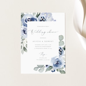 Blue Floral Wedding Shower, Invitation Template, Printable Wedding, Shower Invite, Dusty Blue Invitation, Couples Shower, Templett 34