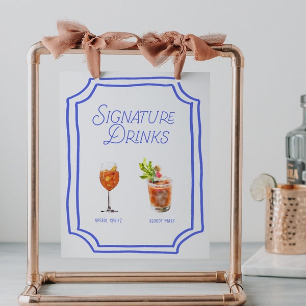 Modern Whimsical Signature Cocktails Sign, Italian Style, French Inspired, Bar Template, Wedding Bar Sign, Printable Signature Drink Sign 64