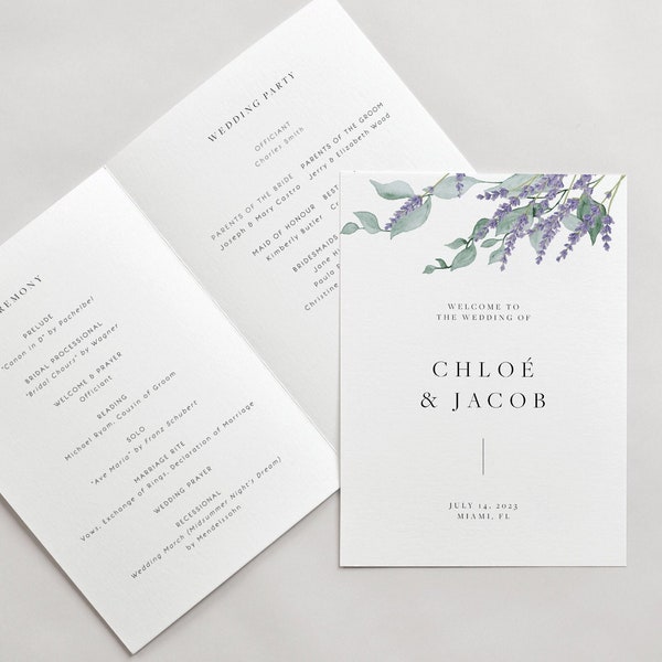 Lavender Program Booklet Template, Wedding Ceremony Program, Floral Ceremony Program, Order of Service, Printable Order Of Ceremony 29