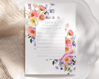 Wedding Advice Card Printable, Colorful Floral Bridal Advice Card, Well Wishes for Bride and Groom, Bridal Shower Advice Cards, Instant 23