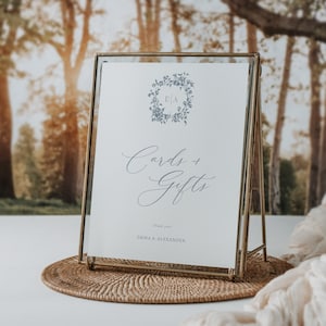 Enseigne pour cartes et cadeaux bleu poussiéreux, enseigne de mariage royal, cartes et cadeaux de table, enseigne de mariage modifiable, enseigne cadeau de shower de mariage 53