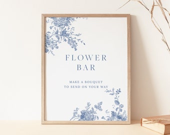 Vintage Flower Bar Sign, Navy Blue Botanical Bridal Shower Sign, Build Your Bouquet Sign, Blue Floral Victorian Wedding Favor, Instant 43