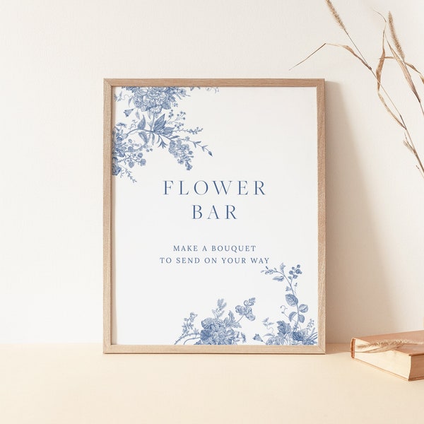 Vintage Flower Bar Sign, Navy Blue Botanical Bridal Shower Sign, Build Your Bouquet Sign, Blue Floral Victorian Wedding Favor, Instant 43