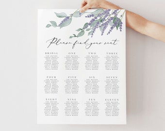 Purple Floral Seating, Lavender Seating Chart, Lilac Sign, Instant Download, Printable Seating Plan ,Wedding Seating Chart, Editable Sign 29