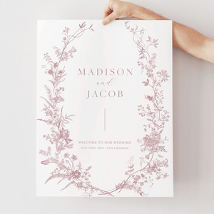 Dusty Pink Floral Wedding Welcome Sign Template (Digital Download)