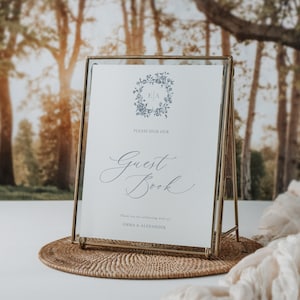 Guest Book Sign Template, Dusty Blue Royal Guestbook Sign for Wedding, Printable Wedding Sign, Editable Wedding Sign, Instant Download 53