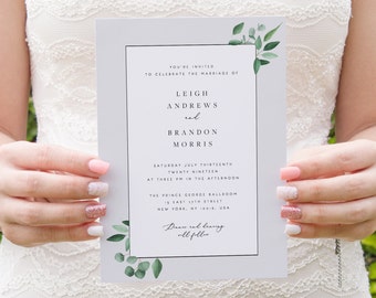 Greenery Wedding Invitation Template Eucalyptus Printable Wedding Invitation DIY Templett PDF Instant Download Editable Rustic Wedding