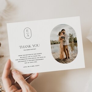 Minimalistisches Monogramm Hochzeitsfoto Dankeskarte, Moderne Hochzeits Dankeskarte, Danksagungs Karte Hochzeit, fügen Sie Ihr eigenes Foto hinzu, Danke 46