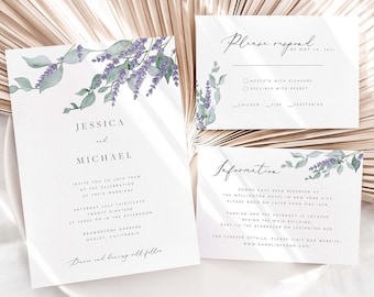 Lavender Wedding Invitation Set Template Purple Floral Printable Wedding Invitation Suite Purple Blossom Instant Download Editable PDF 29