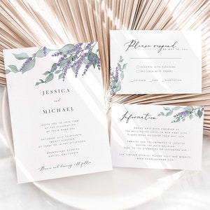 Lavender Wedding Invitation Set Template Purple Floral Printable Wedding Invitation Suite Purple Blossom Instant Download Editable PDF 29 image 1