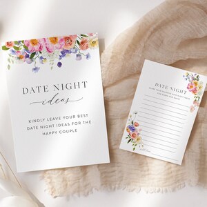 Plantilla de ideas para una noche de cita, inserto de tarjeta con flores coloridas para una noche de cita, ideas para una noche de cita en rosa, plantilla imprimible con consejos para bodas 23
