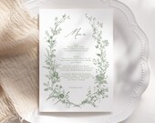 Vintage Floral Wedding Menu Template, Green Printable Menu, Editable Menu, Instant Download, Romantic Dinner Menu, Editable Template 26