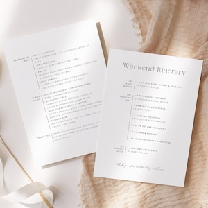 Printable Wedding Welcome Note, Weekend Itinerary Template, Schedule of Events Card, Modern Minimalist, Wedding Weekend Timeline 02