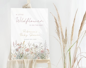 Cartello di benvenuto per baby shower con fiori di campo: stampa floreale modificabile