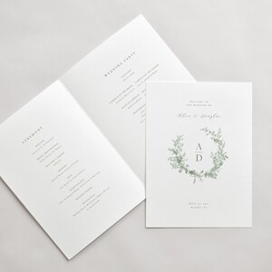 Mosgroen ceremonieprogramma, minimale bruiloft, programmasjabloon, instant download, moderne bruiloftsjabloon, bewerkbaar trouwprogramma