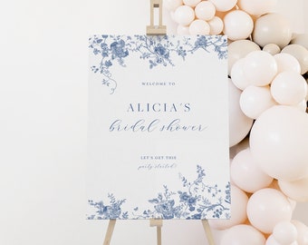 Blue Floral Bridal Shower Welcome Sign, Printable Bridal Shower, Bridal Party Welcome Sign, Hen Party Sign, Editable Template, Instant 43