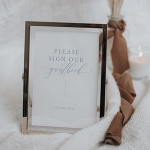 Please Sign our Guestbook Sign Template, Dusty Blue Wedding Sign, Printable Guestbook Sign for Wedding, Minimal Wedding Sign, Editable 31
